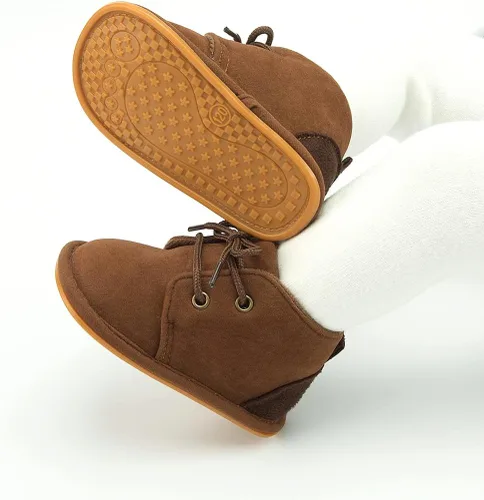 Vista 5 de Zoolar Botas de nieve unisex cálidas para bebé, piel recién nacida, con cordones en el tobillo, suela de textura de goma antideslizante, zapatos