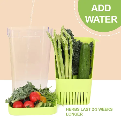 Vista 5 de LUVCOSY Herb Keeper, protector de hierbas de plástico sin BPA con una cesta interior para cilantro, menta, perejil y espárragos, mantiene