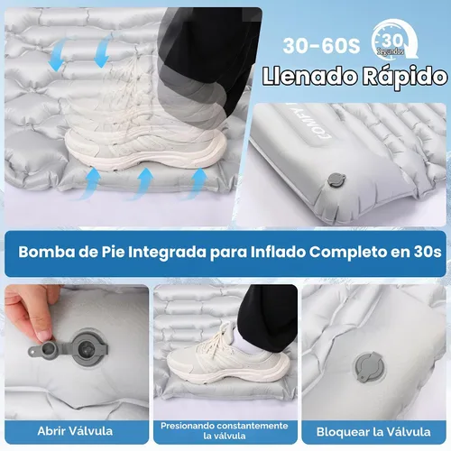 Vista 6 de Colchoneta de dormir para acampar con valor R de 4.8, alfombrilla de campamento ultraligera con almohada y bomba de pie integrada, colchoneta