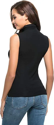 Vista 2 de Mnforestroad Camiseta sin mangas de cuello alto falso para mujer, ajustada, elástica, de manga larga, para mujer