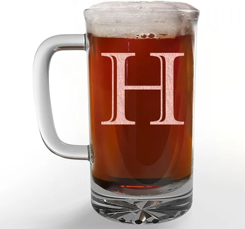 Vista 31 de Taza de cerveza de vidrio con monograma grabado de 16 onzas (letra A), regalos de cerveza personalizados de la A a la Z para hombres, Día del Padre