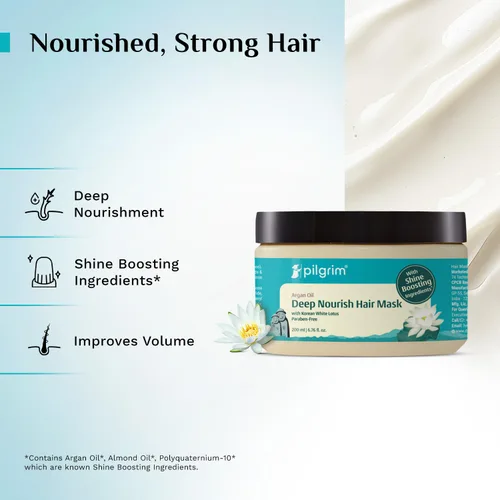 Vista 3 de Pilgrim Mascarilla capilar de aceite de argán coreano con loto blanco y camelia, acondicionador profundo e hidratación para cabello seco dañado