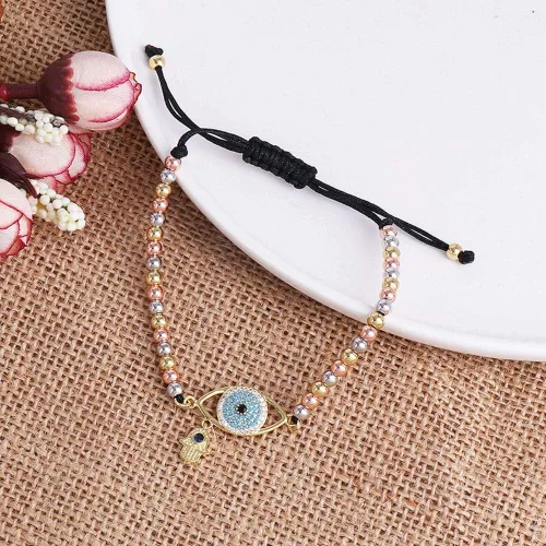 Vista 6 de LJWVX Pulsera de cuentas chapada en oro de 0.157in para mujer, ajustable, trenzada, mano de Hamsa para protección