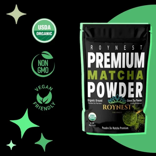 Vista 5 de Roynest Polvo de matcha orgánico certificado prémium – Matcha 100% puro para lattes helados, batidos, bebidas frías y hornear, energía limpia