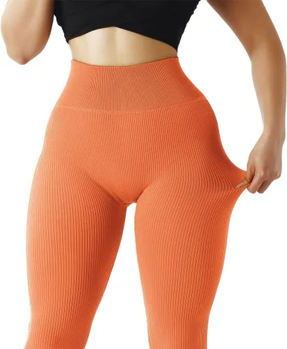 Vista 4 de SUUKSESS - Leggings acanalados de tiro alto y sin costuras para mujer, pantalones deportivos de yoga para gimnasio y entrenamiento
