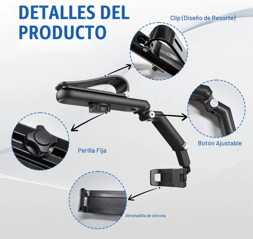 Vista 5 de Soporte de Teléfono para Parasol de Automóvil, Soporte Giratorio de Teléfono Celular con Visión Trasera de 360°, 1080 Multifunción Giratorio y Negro