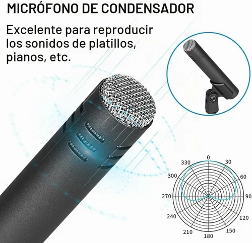 Vista 4 de Depusheng Kit de micrófono dinámico con cable de 5 piezas (completamente metálico) para bombo, tom/redoblante y platillos - Micrófono para tambores