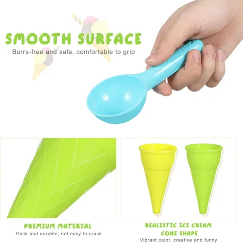 Vista 3 de TOYANDONA Juego de moldes de arena para niños, 10 unidades, conos de helado, conos de cuchara, juegos de arena para exteriores, juego de juguetes