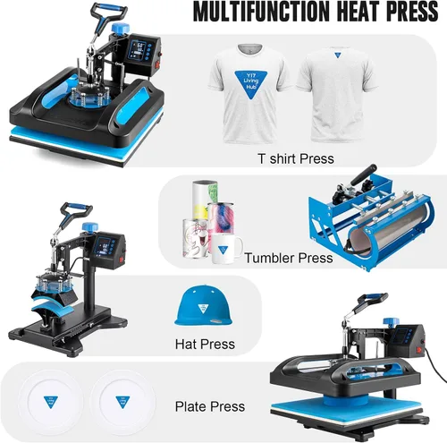 Vista 6 de Leomru máquina de prensa de calor 5 en 1, prensa de calor para sublimación de 12x15 pulgadas, máquina industrial de presión para camisetas, máquina