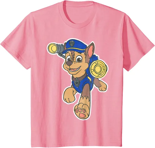 Vista 94 de Paw Patrol Chase Character Patch - Camiseta negra de manga corta con cuello redondo y ajuste clásico, talla S Negro