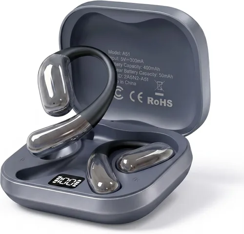 Vista 9 de Auriculares de oído abierto, auriculares inalámbricos con pantalla digital Negro