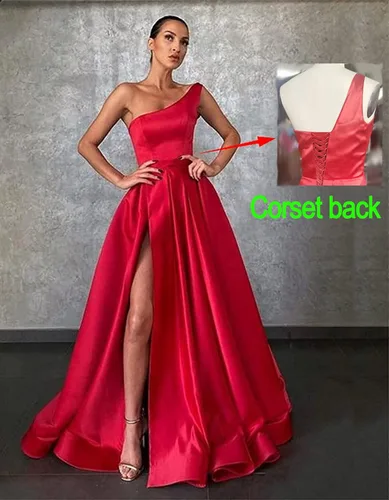 Vista 3 de GUKARLEED Vestidos de fiesta de un hombro para mujer vestidos largos de baile de satén con abertura alta fruncido formal vestidos de fiesta