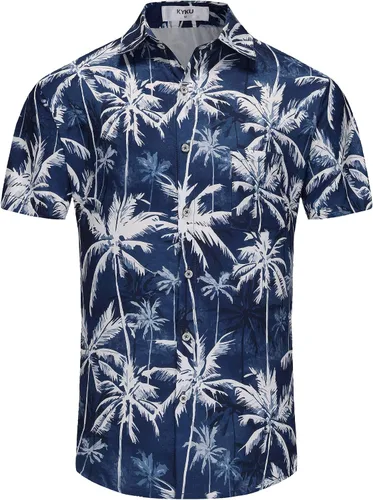 Vista 16 de KYKU - Camisa hawaiana funky para hombre, ropa tropical para vacaciones en Palm Beach