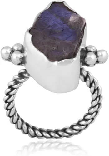 Vista 20 de Anillo trenzado de plata esterlina 925 con piedras preciosas crudas para mujer, joyería hecha a mano