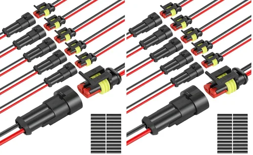 Vista 13 de NAOEVO Conector de 2 pines impermeable, conectores de 2 cables calibre 16 AWG, conectores eléctricos automotrices macho y hembra Way con tubo
