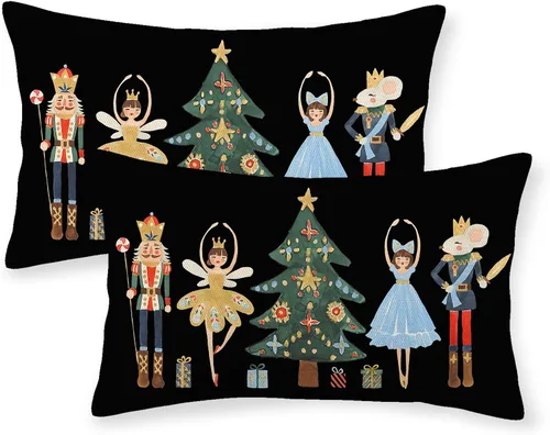 Vista 32 de Juego de 2 fundas de almohada navideñas de 16 x 16 pulgadas, fundas de almohada de lino color rojo con diseño de alces y ciervos de invierno