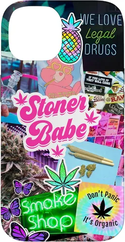 Vista 4 de Girly Stoner - Funda para iPhone 17 con collage de cannabis, marihuana 420