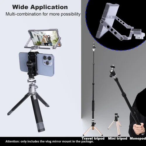 Vista 5 de NICEYRIG Pro Selfie Mirror Mount Vlog Vlogging para iPhone y Android Teléfono Celular 6.7'' 6.5'' 6.1'', Espejo de pantalla abatible de 360°