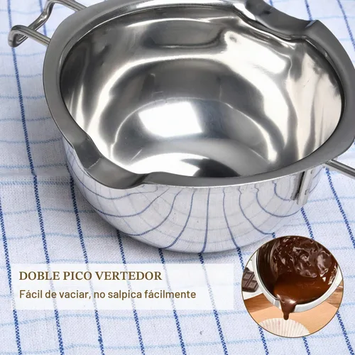 Vista 5 de Olla doble de acero inoxidable de 2 piezas con 2 cucharas de metal, olla de fusión de chocolate para derretir chocolate, mantequilla, queso, velas