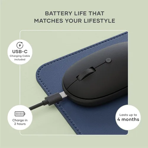 Vista 4 de Satechi OntheGo Mouse Bluetooth con batería recargable USB C, conecta hasta 3 dispositivos, mouse inalámbrico compacto y portátil para laptop, Negro