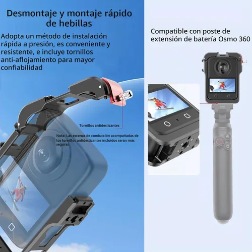 Vista 4 de OSMO 360 - Funda de aluminio de liberación rápida con marco de metal con tapa de lente de silicona Protector de pantalla para DJI OSMO 360 Kit