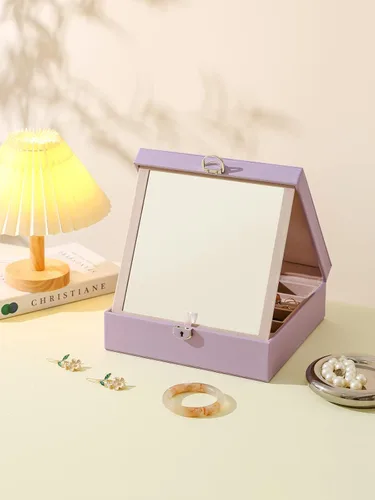 Vista 7 de AOSIFIEL Joyero con cerradura para organizador de joyas de viaje con espejo para mujeres, adolescentes y niños, estuche de joyería para estudiantes