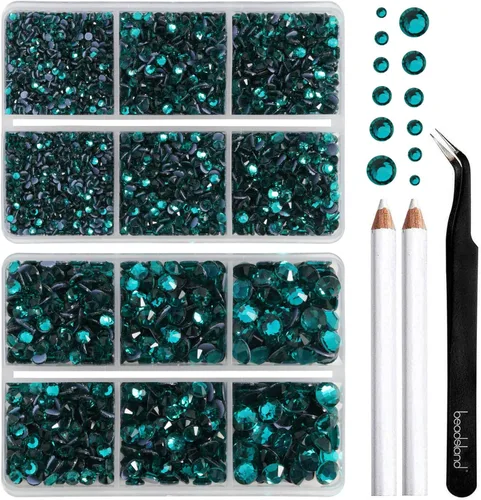 Vista 10 de BEADSLAND Diamantes de imitación termoadhesivos, 6080 piezas de diamantes de imitación azules para manualidades en ropa, 6 tamaños mixtos con lápiz