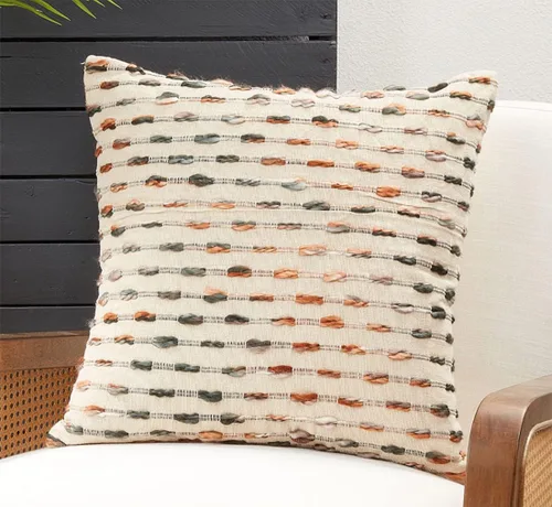 Vista 3 de Fennco Styles Funda de almohada decorativa de algodón tejido a rayas multicolor de 20 pulgadas de ancho x 20 pulgadas de largo, moderna funda