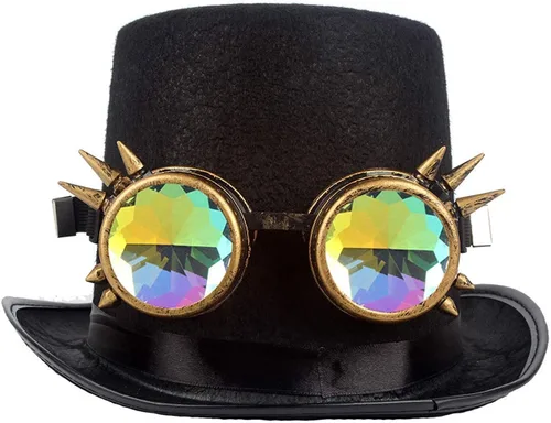 Vista 10 de FUT Gafas Steampunk con pinchos arcoíris ABS, lentes de caleidoscopio rave, soldadura cibernética, gótico, cosplay, vintage