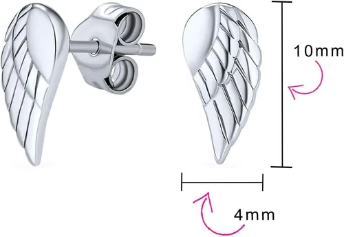 Vista 4 de Delicado pequeño protector espiritual con alas de ángel guardián, pendientes de tuerca de pluma, cartílago, hélice, lóbulo de oreja, doble piercing