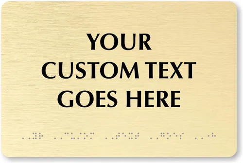Vista 8 de SmartSign Letrero de Braille personalizado horizontal, 4 x 8 pulgadas, compatible con ADA, opciones de oro cepillado/plata, letrero de plástico