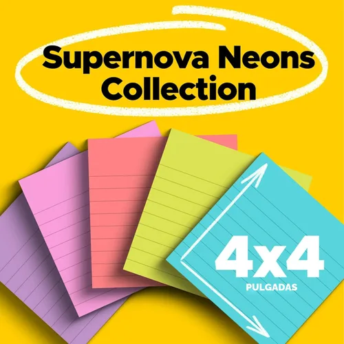 Vista 2 de Post-it Notas súper adhesivas, 6 blocs de notas adhesivas forradas, 4 x 4 pulgadas, suministros escolares, productos de oficina, 2 veces más poder