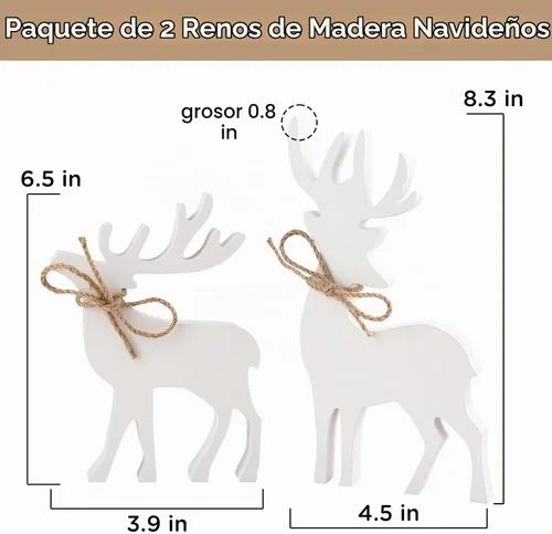 Vista 3 de Decoraciones de Navidad - 2 Letreros de Reno de Madera - Decoraciones de Navidad para Estante de Casa, Repisa de Chimenea, Mesa, Alféizar