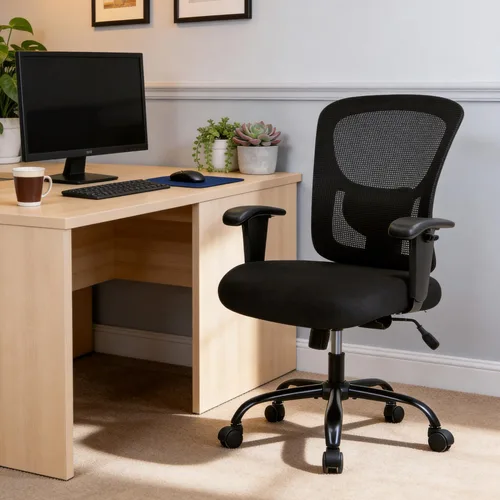 Vista 2 de Silla de oficina grande y alta, asiento ancho de 400 libras, silla de computadora con soporte lumbar, brazos ajustables, silla giratoria de malla