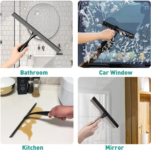 Vista 7 de Escobilla de ducha para puertas de cristal, escobilla de ducha de 10 pulgadas, color negro mate para puertas de ducha, espejo, ventanas, con gancho