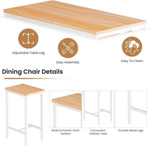 Vista 7 de DKLGG Juego de mesa de comedor para 4 mesas de cocina y sillas para 4, mesa de cocina pequeña con 4 taburetes, juego de mesa de comedor de madera