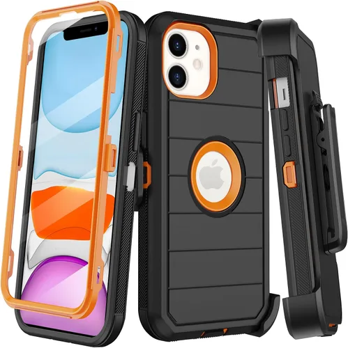 Vista 21 de KECAI Funda para iPhone 11 Pro con estuche de clip para cinturón, protector de pantalla integrado, resistente a prueba de golpes, protección contra