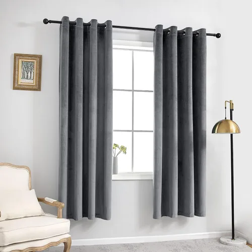 Vista 2 de VANASEE Cortinas de terciopelo gris oscuro para dormitorio, 63 pulgadas de largo, cortinas opacas para oscurecer la habitación, cortinas