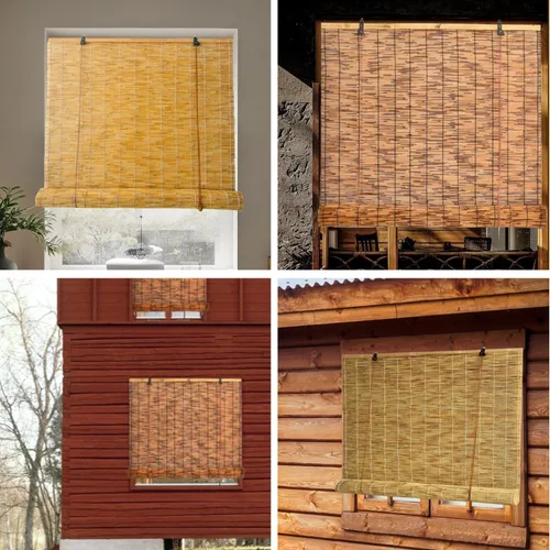 Vista 5 de Persianas enrollables de caña para exteriores, persianas enrollables de bambú retro, anti-UV e impermeable, adecuadas para interiores y exteriores