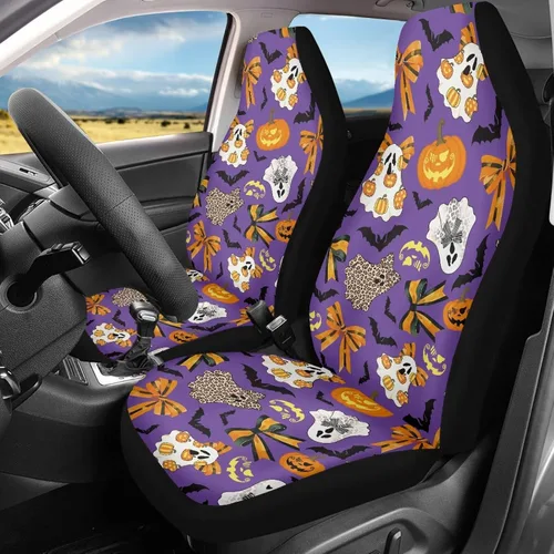 Vista 37 de Bulopur Fundas para asientos de coche negras y blancas con forma de murciélago, protector de asiento de coche universal, accesorios de coche
