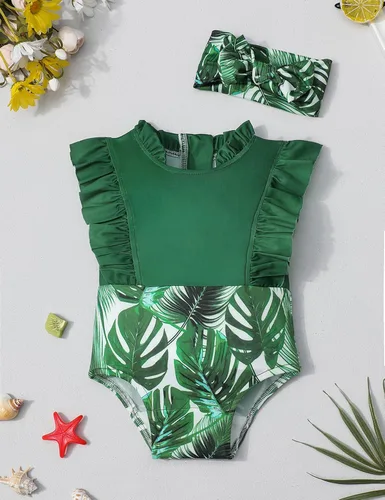 Vista 2 de BAVADER Traje de baño de una pieza para niña con diadema con volantes para verano