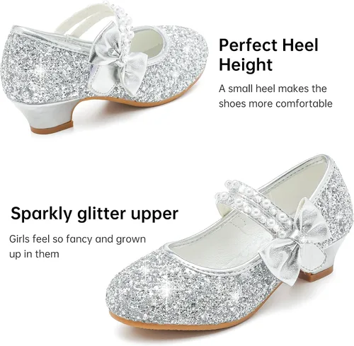Vista 5 de Zapatos de vestir para niñas pequeñas, zapatos de princesa con flores, tacones bajos, fiesta, boda, para niños pequeños y grandes