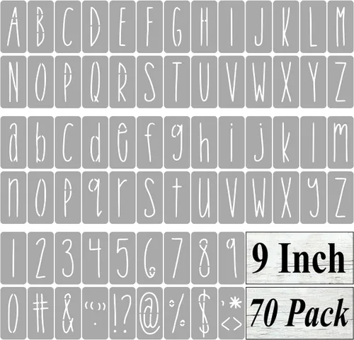 Vista 12 de Plantillas de letras del alfabeto de 1 pulgada para pintar, paquete de 70 plantillas de letras y números con letreros para pintar sobre madera