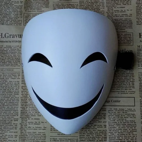 Vista 7 de Máscara sonriente de resina de anime blanco para adultos, con correa ajustable, accesorios para disfraz de Halloween o cosplay