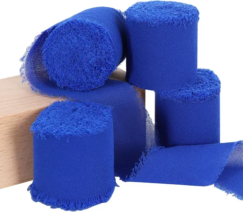 Vista 26 de TONIFUL 4 rollos de cinta de seda de gasa azul claro azul claro de 1-1/2 pulgadas, 22 yardas hechas a mano con flecos, juego de cintas de gasa