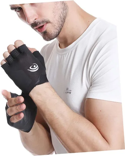 Vista 8 de GLEAVI Par de guantes de equitación para gimnasio, guantes de bicicleta para hombre, guantes de ciclismo de levantamiento de pesas, guantes de medio