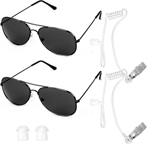 Vista 9 de Twdrer - Conjunto de disfraz de agente espía de 2 piezas con auricular y gafas de sol