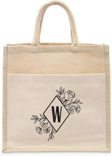 Vista 9 de WEDDINGSTAR Bolso de asas tejido medio personalizado de yute con bolsillo