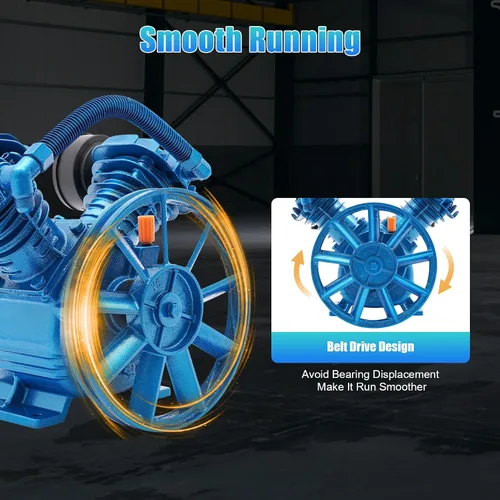Vista 3 de Bomba de compresor de aire de cilindro doble de 3HP estilo V de 2 pistones azul de repuesto bomba de compresor de aire de cabeza de motor