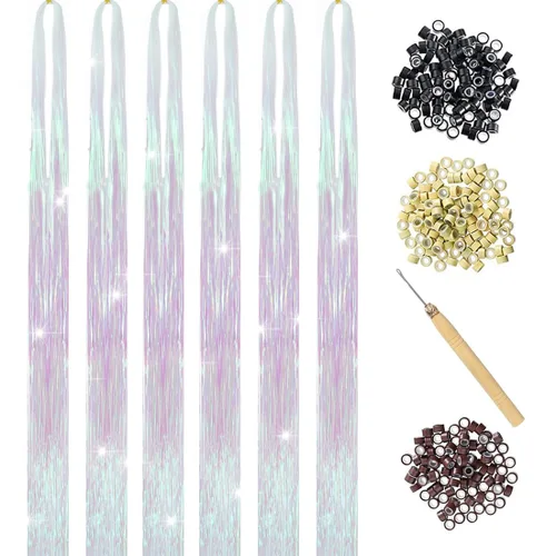 Vista 12 de Kit de Oropel para Cabello con Herramientas Extensiones de Cabello de Oropel Negro 6 Piezas 1200 Hebras Kit de Oropel para Cabello de Hadas